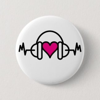 Beats of Love | Pink heart with pulse & headphone Pinback Button