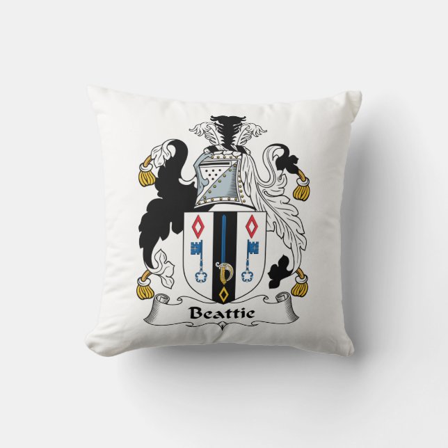 Beattie Family Crest Throw Pillow (Front)