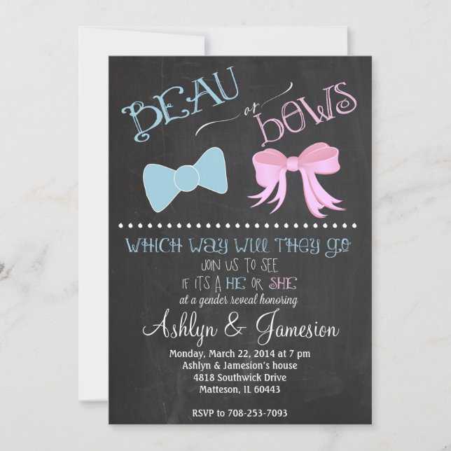 Beau bow or  Bows Gender Reveal Party Invitation (Front)