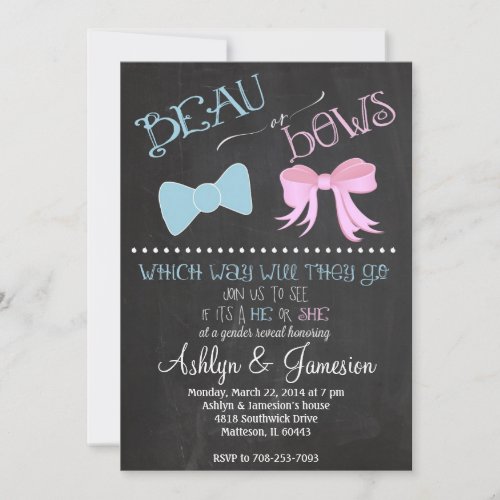 Beau bow or  Bows Gender Reveal Party Invitation