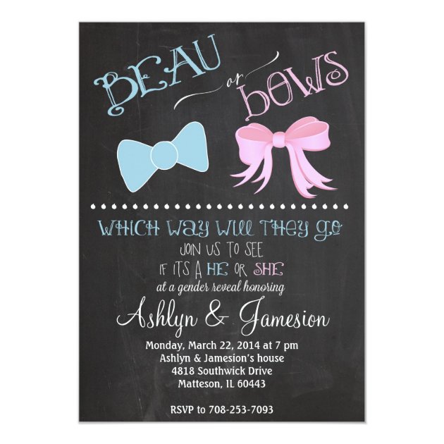 Beau Bow Or  Bows Gender Reveal Party Invitation