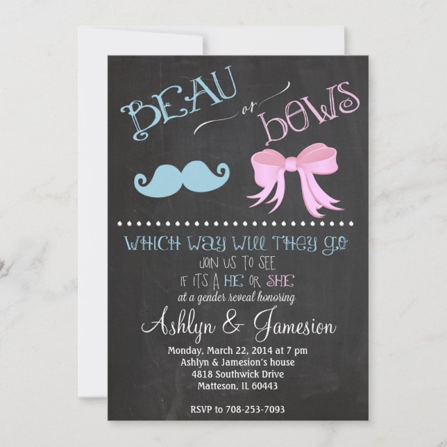 Beau Mustach  Bows Gender Reveal Party Invitation (Front)