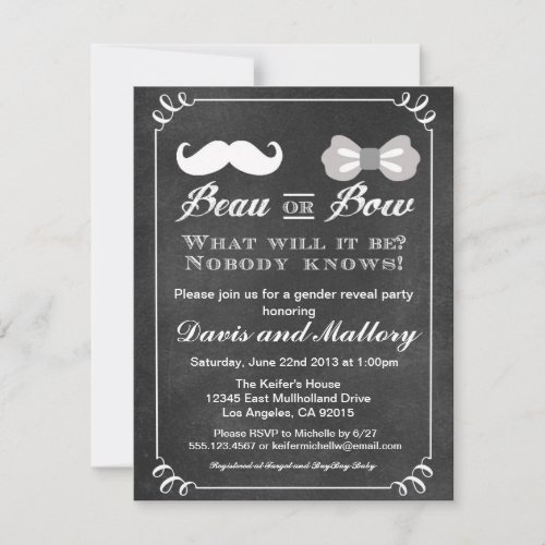 Beau Or Bow Gender Reveal Baby Shower invitation