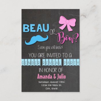 Beau Or Bow Gender Reveal Invitation by SunflowerDesigns at Zazzle