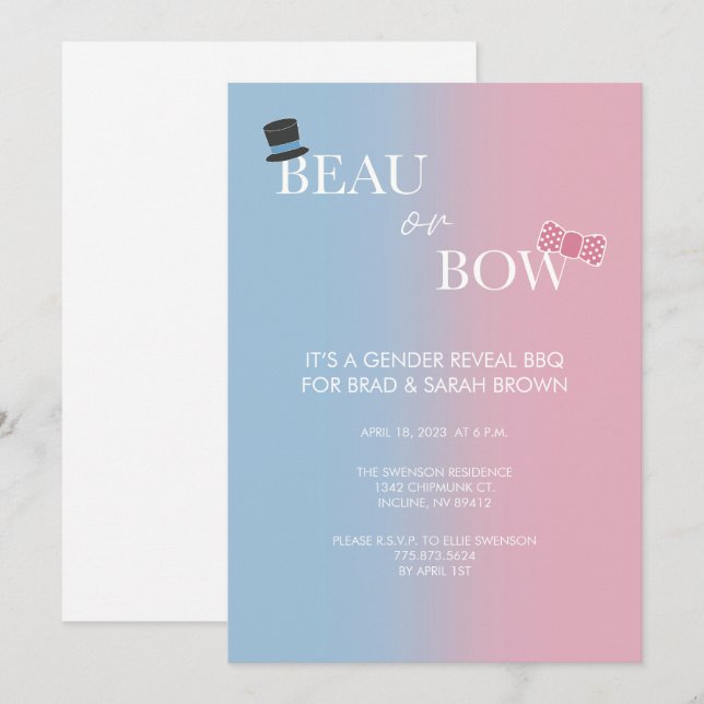 Beau or Bow Gender Reveal Party Invitation (Front/Back)