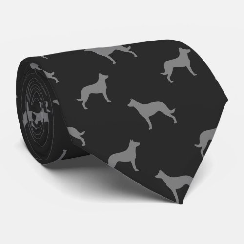 Beauceron Dog Breed Silhouettes Pattern Grey Neck Tie