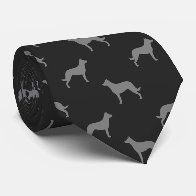 Beauceron Dog Breed Silhouettes Pattern Grey Neck Tie (Rolled)