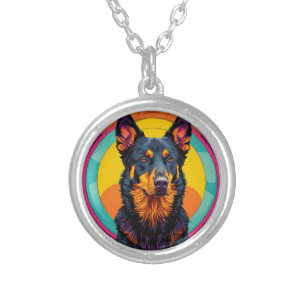 Beauceron dog Colorful Illustration Silver Plated Necklace