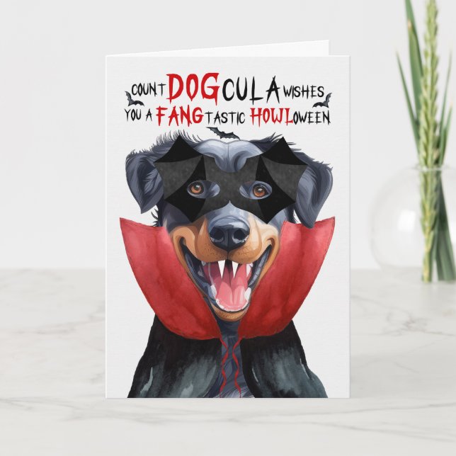 Beauceron Dog Funny Count DOGcula Halloween Holiday Card (Front)