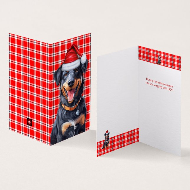 Beauceron Dog Red Plaid Holiday Card (Inside and Outside)