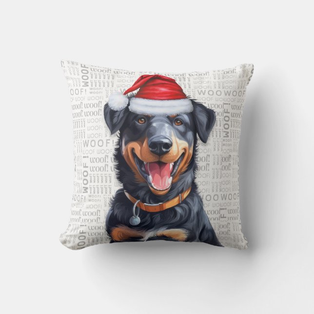 Beauceron Dog Watercolor Christmas Throw Pillow (Front)