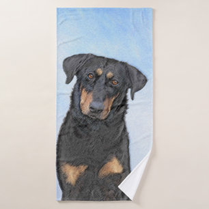 Beauceron Painting - Cute Original Dog Art Bath Towel Set