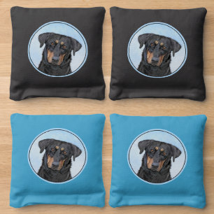 Beauceron Painting - Cute Original Dog Art Cornhole Bags
