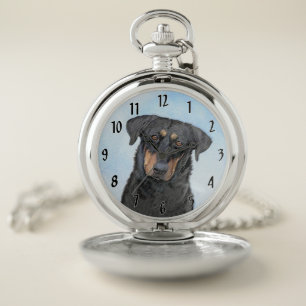 Beauceron Painting - Cute Original Dog Art Pocket Watch