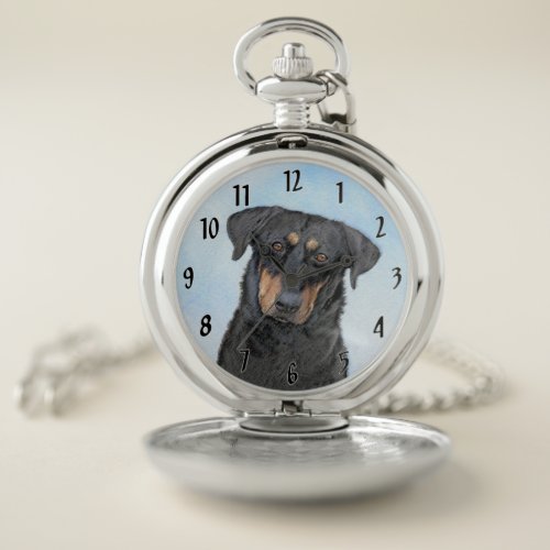 Beauceron Painting _ Cute Original Dog Art Pocket Watch