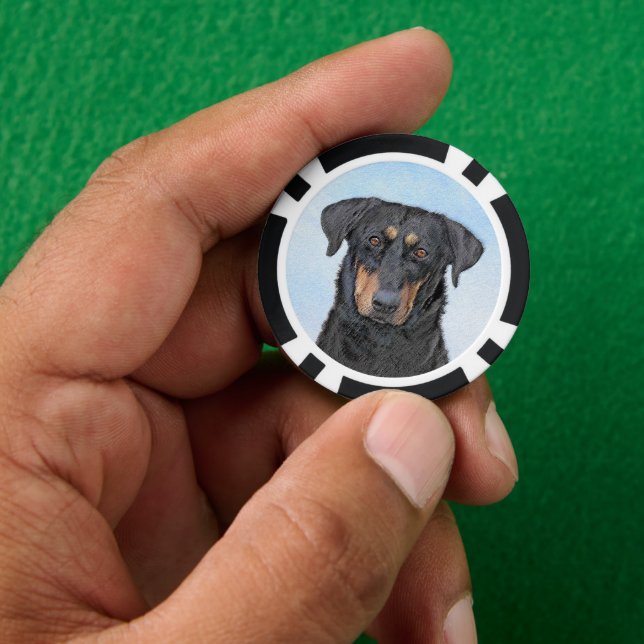 Beauceron Painting - Cute Original Dog Art Poker Chips (Hand)
