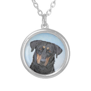 Beauceron Painting - Cute Original Dog Art Silver Plated Necklace