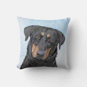 Beauceron Painting - Cute Original Dog Art Throw Pillow