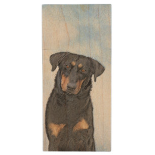 Beauceron Painting - Cute Original Dog Art Wood Flash Drive
