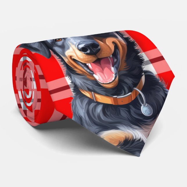 Beauceron Red Plaid Holiday Christmas  Neck Tie (Rolled)