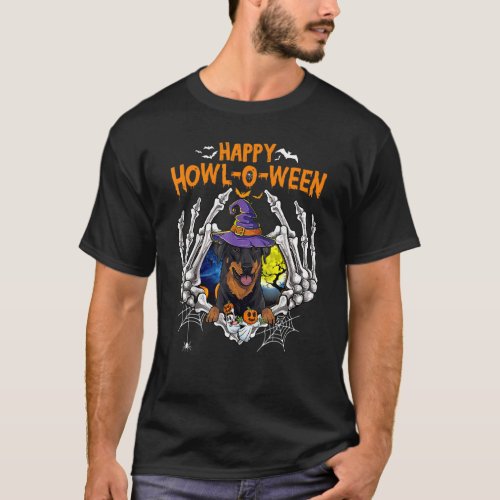 Beauceron Skeleton Heart Happy Howl O Ween Costume T_Shirt