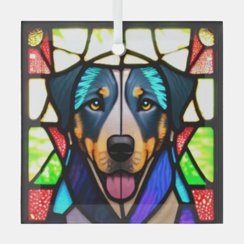 Beauceron Stained Glass Glass Ornament