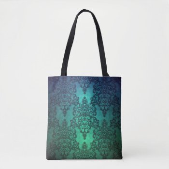 Beaufitul Deep Teal Green Blue Intricate Damask Tote Bag by MHDesignStudio at Zazzle