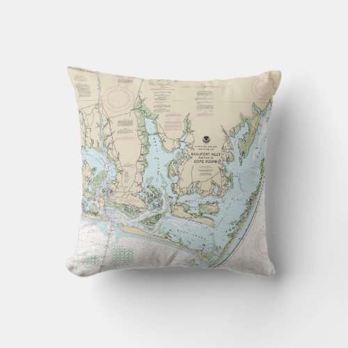 Beaufort Inlet and Part of Core Sound Chart Throw Pillow