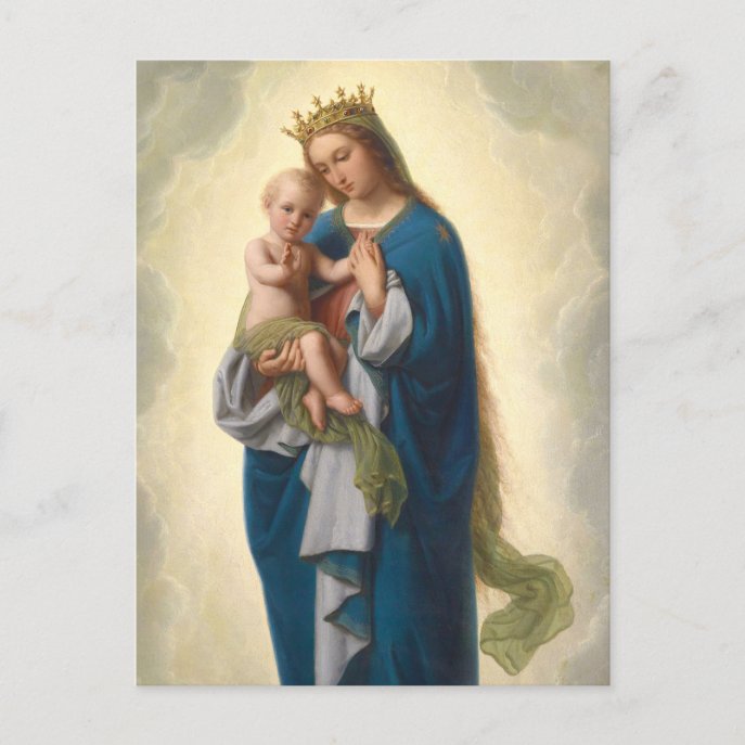 Beauftiful madonna Jesus blessing Franz Ittenbach Postcard