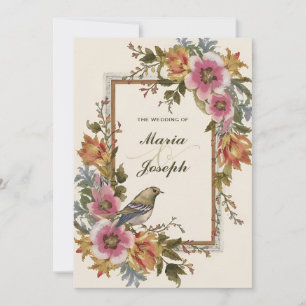 Beauiful Vintage floral bird watercolor wedding Invitation