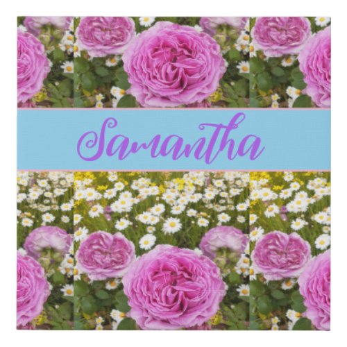 Beauitful Pink Roses and Daisies Floral Faux Canvas Print