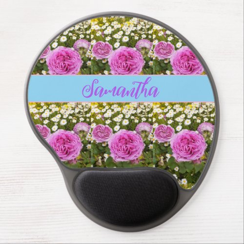 Beauitful Pink Roses and Daisies Floral Mouse Mous Gel Mouse Pad