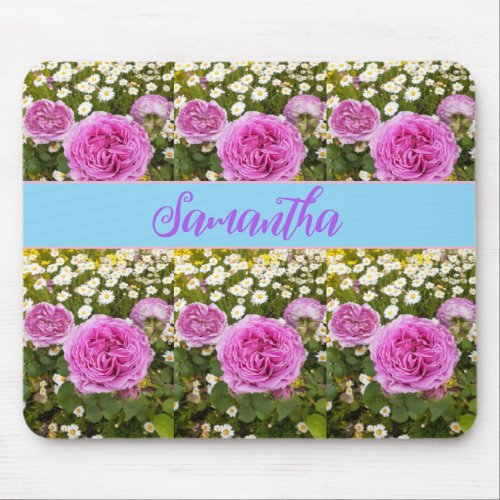 Beauitful Pink Roses and Daisies Floral Mouse Mouse Pad