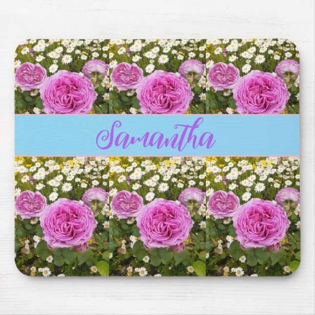 Beauitful Pink Roses and Daisies Floral Mouse Mouse Pad (Front)