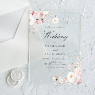 Beauitful Soft Blush Floral Wedding Acrylic Invitations