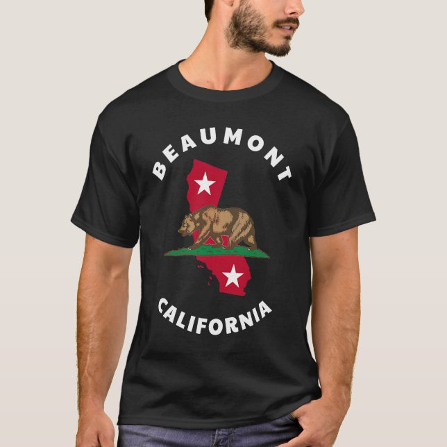 Beaumont California CA Flag and Bear Badge Souveni T-Shirt (Front)