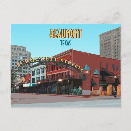 Beaumont Texas Downtown Crockett Street Postcard
