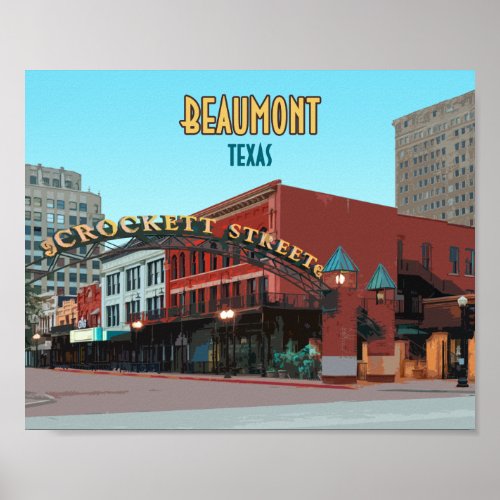 Beaumont Texas Downtown Crockett Street Vintage Poster