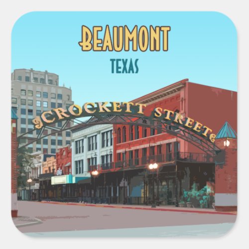 Beaumont Texas Downtown Crockett Street Vintage Square Sticker