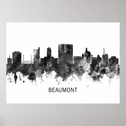 Beaumont Texas Skyline BW Poster