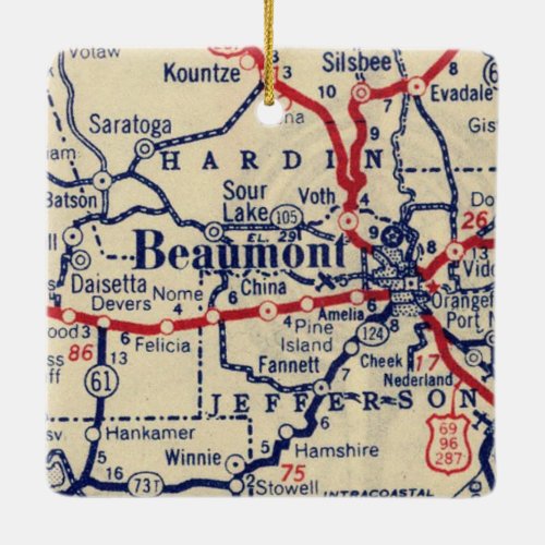 Beaumont TX Vintage Map Ceramic Ornament