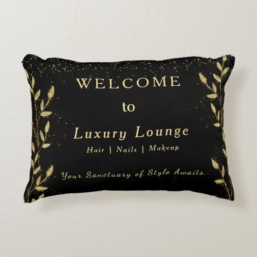 Beauteous Welcome Black and Gold Salon Accent Pillow