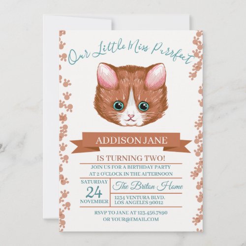 Beautful Cat Illustration Birthday Invitation