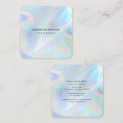 Beautician and Hair Stylist Modern Holographic Square Business Card