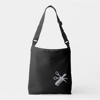 Beautician / Barber Design Silver on Black Name Crossbody Bag