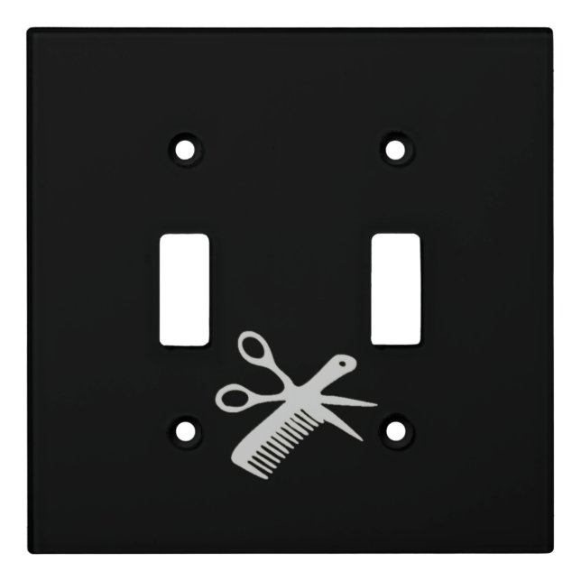 Beautician / Barber Design Silver on Black Name Light Switch Cover (Front)
