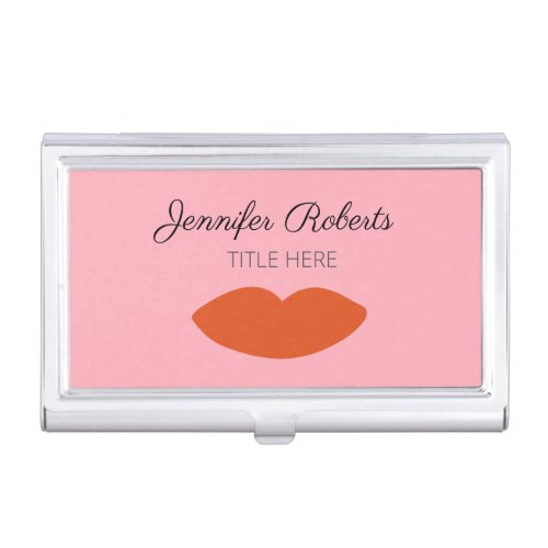 Beautician Beauty Salon Lips Customizable Pink  Business Card Case