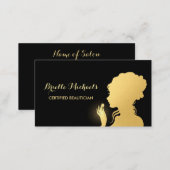 Beautician Black and Faux Gold Woman Makeup Artist Business Card (Front/Back)