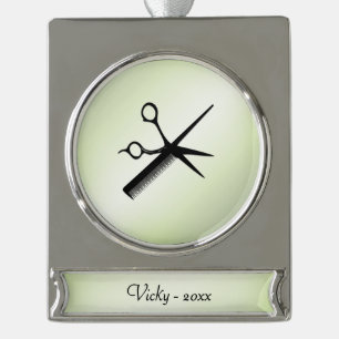 Beautician Design Apple Green Personal Year Silver Plated Banner Ornament