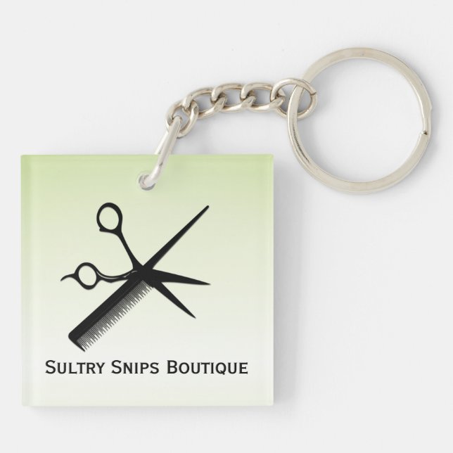 Beautician Design Green Personal with Name Keychain (Back)
